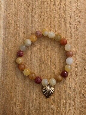 Light Imperial Jade Beaded Bracelet with Heart Charm